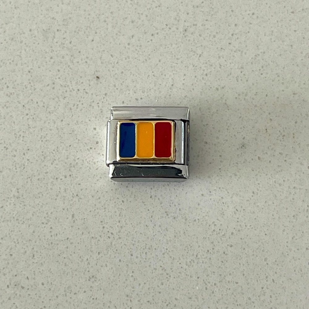Zoppini stainless steel and gold Flag of Romania charm